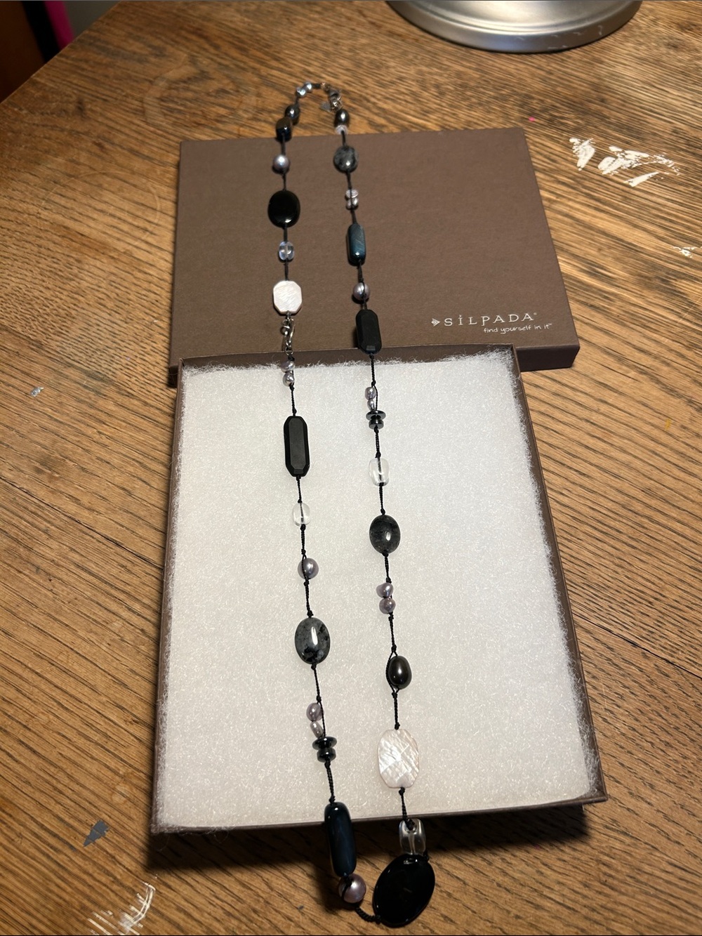 Silpada Black, .925 Sterling Silver and Gray Beaded Long Necklace